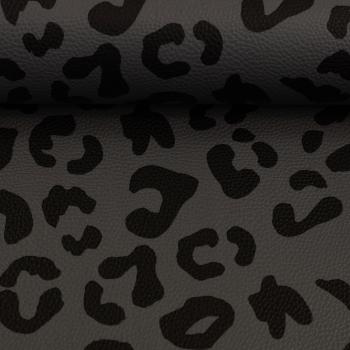 Preview: 50x70 cm Zuschnitt Kunstleder Happy Leo dunkelgrau/schwarz by Cherry Picking von Swafing